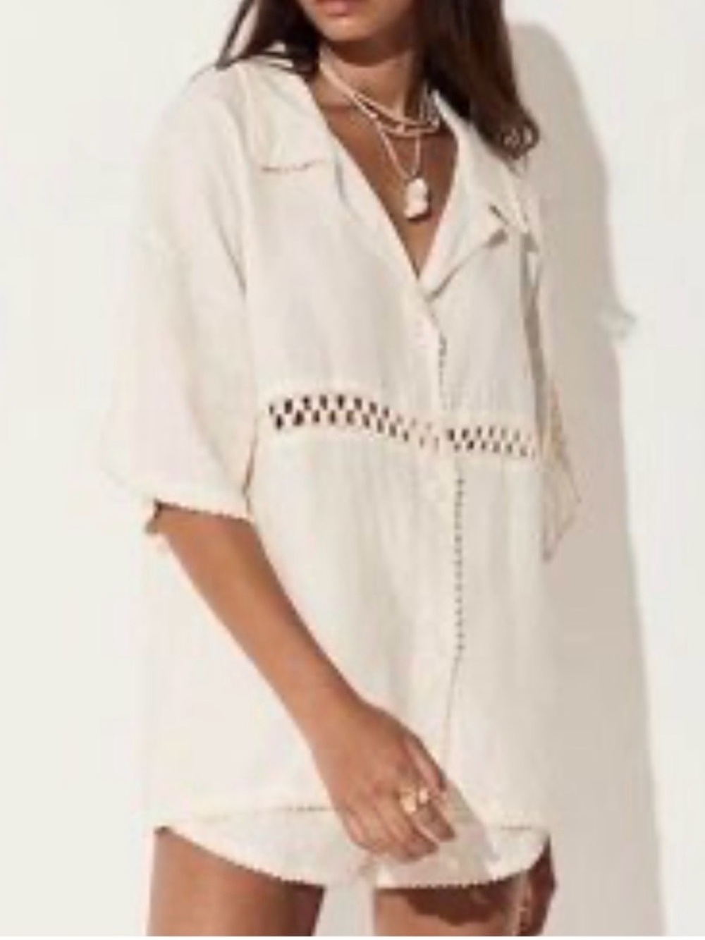 NWT| Maurie and Eve Cream Two-Piece Eyelet Shirt and Shorts Set